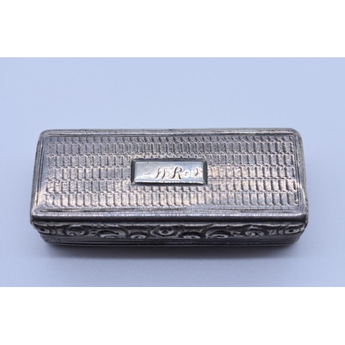 91 - A Victorian silver snuff box, by E Smith, Birmingham 1842, 7 x 2.5cm, 60g.