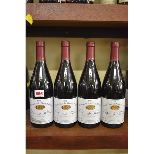 566 - Four 75cl bottles of Cotes du Rhone, 1998, Domaine du Grand Tinel. (4)