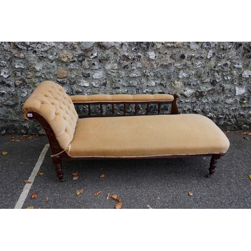 1068 - (THH) A mahogany peach upholstered chaise longue, 163cm long x 58cm deep x 73cm high. This lot can o... 