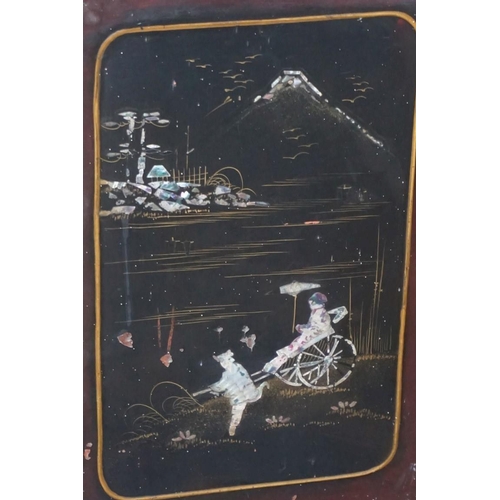 1085 - A Chinoiserie lacquer corner stand and an Oriental folding table screen.This lot can only be collect... 