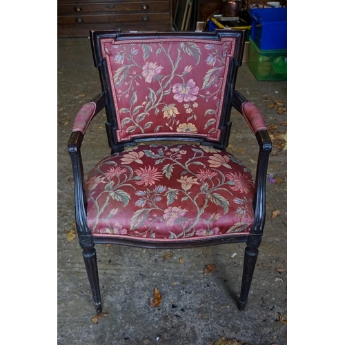 1086 - A Georgian mahogany gothic open armchair; together with a wicker laundry basket a bamboo table and a... 