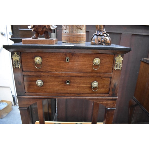 1345 - A French Empire mahogany and marble top side table, stamped 'Thomire, Paris Jme', 48cm wide.... 