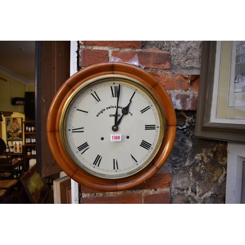 1369 - An old circular wall clock, the 11.5in dial inscribed 'Anglo Swiss Watch Co, Admiral'.... 