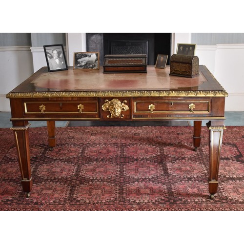 1901 - (THH) A good Regency rosewood, ormolu and brass inlaid library table, attributable to Louis Le Gaign... 