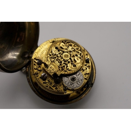 277 - An early 18th century verge fusee key wind pocket watch, 45mm, the movement signed Dan Wood London, ... 