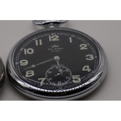 281 - A British WWII GSTP nickel plated stem wind pocket watch, 52mm, the Swiss movement having three adju... 