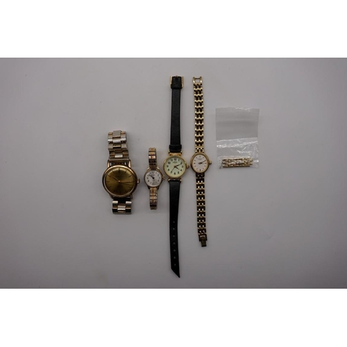 284 - A vintage Mappin gold plated manual wind wristwatch, 33mm; together with three various ladies exampl... 