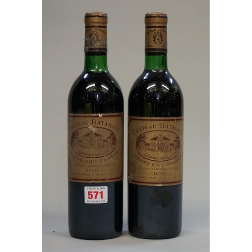 571 - Two 75cl bottles of Chateau Batailley, 1970, 5th Paulliac. (2)