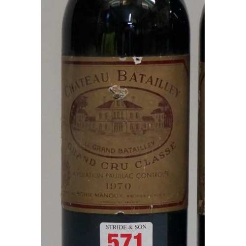 571 - Two 75cl bottles of Chateau Batailley, 1970, 5th Paulliac. (2)