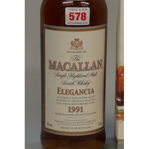 578 - A 1 litre bottle of The Macallan 'Elegencia 1991 vintage whisky, bottled in 2003, in original c... 