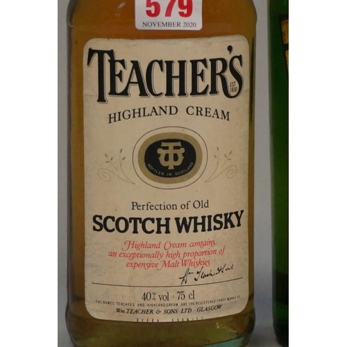 579 - A 75cl bottle of Teacher's blended whisky; together with a 1 litre bottle of Cutty Sark blended... 