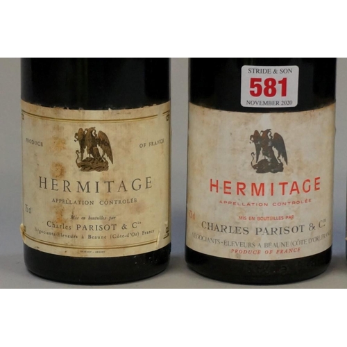 581 - Three 75cl bottles of Hermitage, 1974, Parisot. (3)