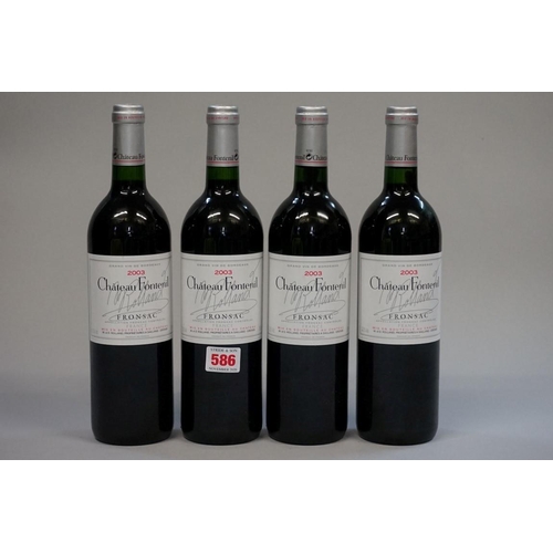 586 - Four 75cl bottles of Chateau Fontenil, 2003, Fronsac.