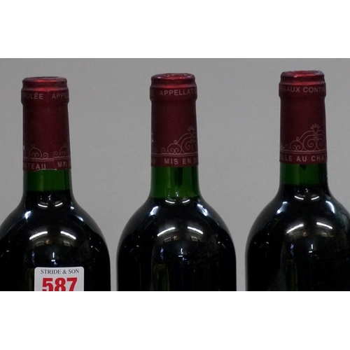 587 - Six 75cl bottles of Chateau Segonnes, 1995, Margaux. (6)