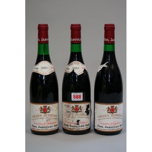 588 - Three 75cl bottles of Crozes Hermitage Domaine Thalabert, 1983, Paul Jaboulet Aine. (3)... 