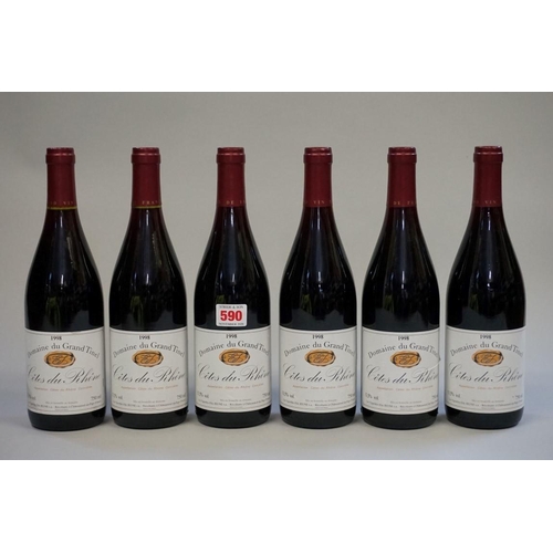 590 - Six 75cl bottles of Cotes du Rhone, 1998, Domaine du Grand Tinel. (6)