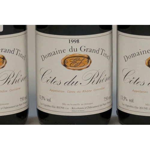 590 - Six 75cl bottles of Cotes du Rhone, 1998, Domaine du Grand Tinel. (6)