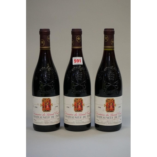 591 - Three 75cl bottles of Chateauneuf du Pape Rouge, 1998, Domaine du Grand Tinel. (3)... 