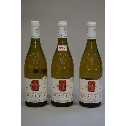 592 - Three 75cl bottles of Chateauneuf du Pape Blanc, 2000, Domaine du Grand Tinel. (3)... 