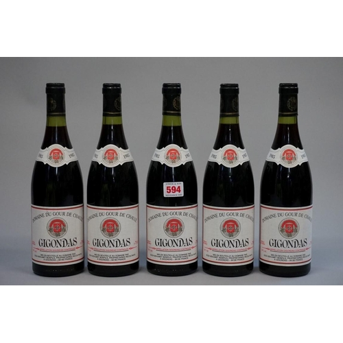 594 - Five 75cl bottles of Gigondas, 1985, Domaine du Gour du Chaule. (5)