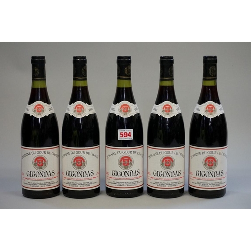 594 - Five 75cl bottles of Gigondas, 1985, Domaine du Gour du Chaule. (5)