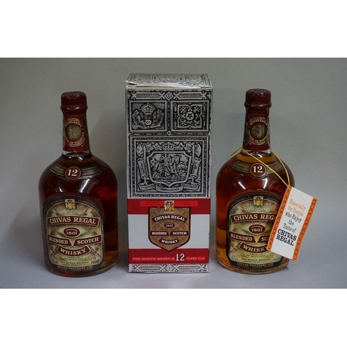 696 - Two 26 2/3 fl.oz. bottles of Chivas Regal 12 year old blended whisky, probably 1960s bottlings,... 