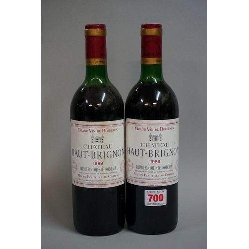 700 - Two 75cl bottles of Chateau Haut-Brignon, 1989. (2)