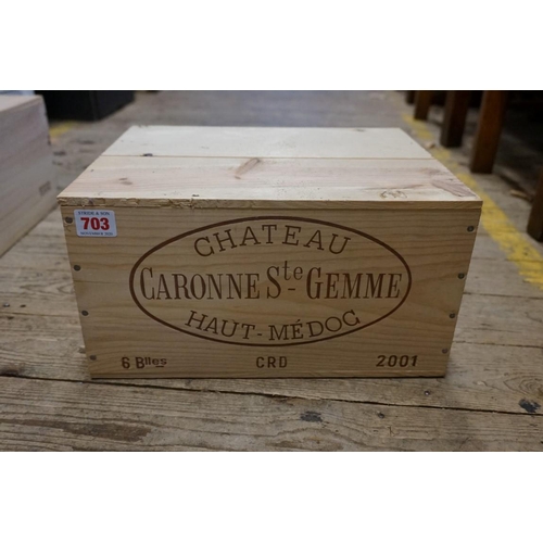 703 - A case of six 75cl bottles of Chateau Caronne Ste Gemme, 2001, Haut-Medoc, in owc.