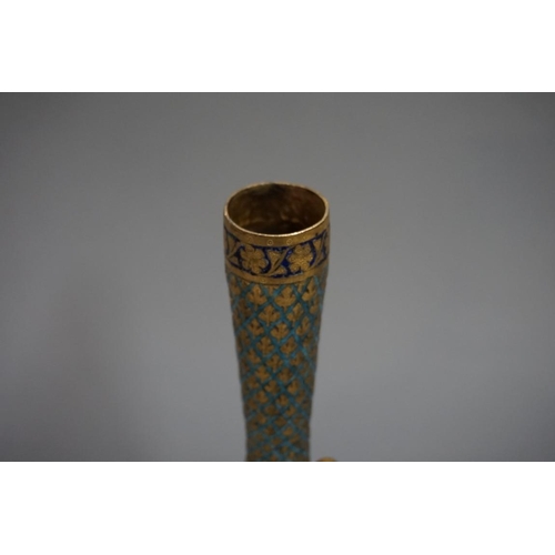 1584 - A Kashmiri enamel bottle vase and cover, 19th century, decorated with stylized leaves, 24.5cm high.... 