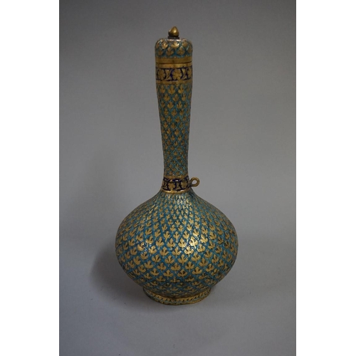 1584 - A Kashmiri enamel bottle vase and cover, 19th century, decorated with stylized leaves, 24.5cm high.... 