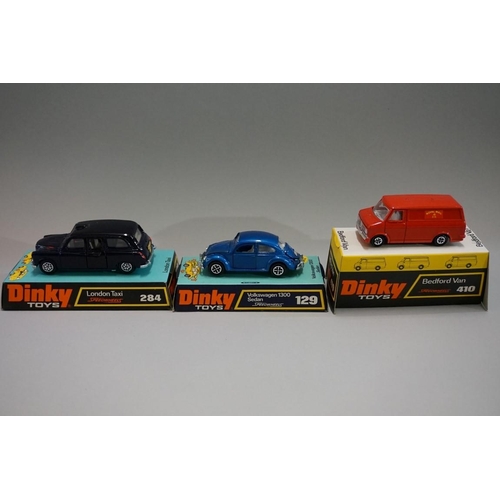 526 - Three Dinky 'Speedwheels' vehicles, comprising: 129 'Volkswagen 1300 Sedan'; 284 'London Taxi'; and ... 