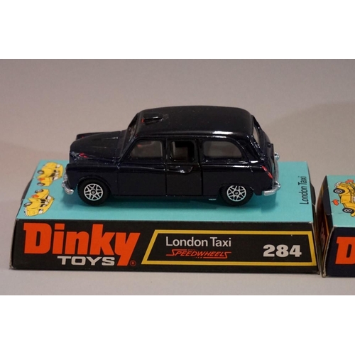 526 - Three Dinky 'Speedwheels' vehicles, comprising: 129 'Volkswagen 1300 Sedan'; 284 'London Taxi'; and ... 