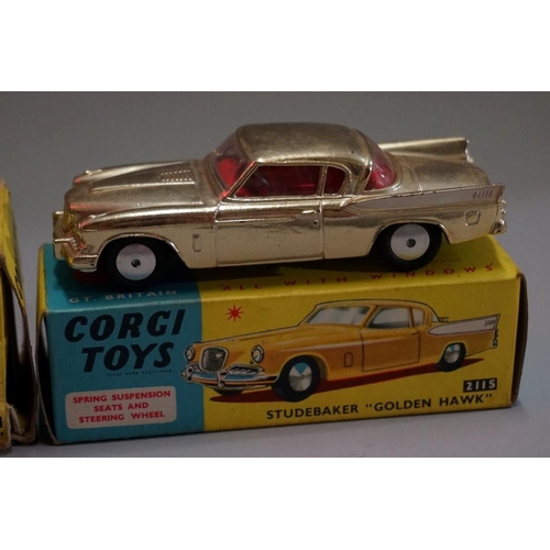 590 - Two Corgi American cars, comprising: 2115 'Studebaker Golden Hawk'; and 223 Chevrolet State Patrol',... 