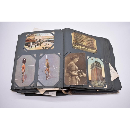 117 - POSTCARD ALBUM: substantial vintage album containing approx 465 postcards, many World War I period h... 