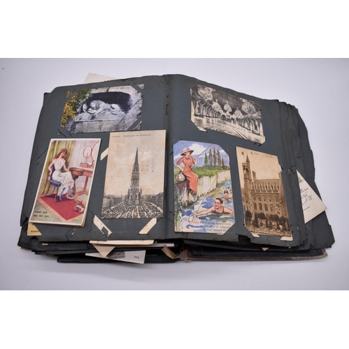 117 - POSTCARD ALBUM: substantial vintage album containing approx 465 postcards, many World War I period h... 