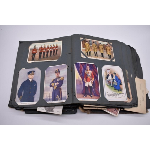 117 - POSTCARD ALBUM: substantial vintage album containing approx 465 postcards, many World War I period h... 