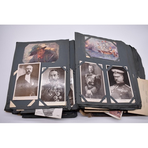 117 - POSTCARD ALBUM: substantial vintage album containing approx 465 postcards, many World War I period h... 