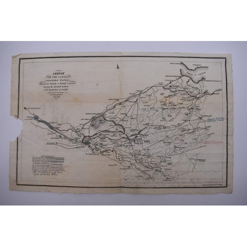 123 - CANAL MAP, POSTED, 1830: 'Sketch of the Canals Lanarkshire Railways Firth of Forth & River Clyde... 