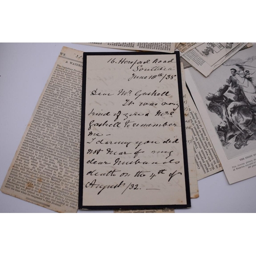 128 - BATTLE OF WATERLOO: collection of cuttings and letters to Rev N Kynaston Gaskell, research mate... 