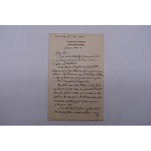 128 - BATTLE OF WATERLOO: collection of cuttings and letters to Rev N Kynaston Gaskell, research mate... 