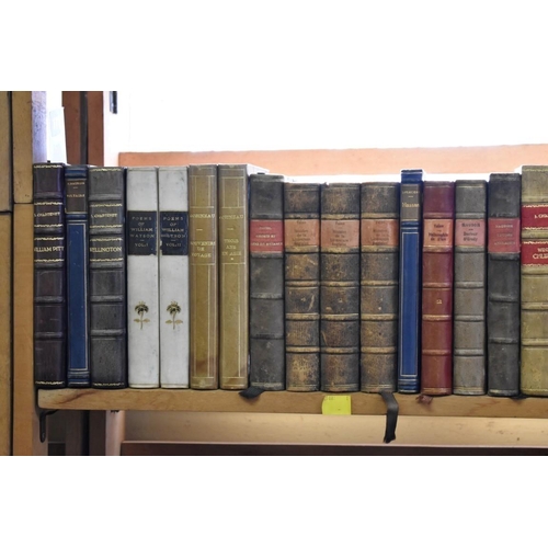 171 - BINDINGS/LITERATURE: approx 95+ volumes over 3 shelves, misc leather and cloth bound literature... 