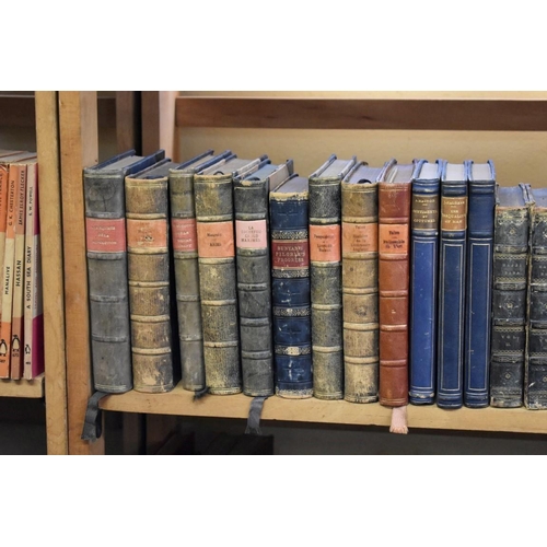 171 - BINDINGS/LITERATURE: approx 95+ volumes over 3 shelves, misc leather and cloth bound literature... 