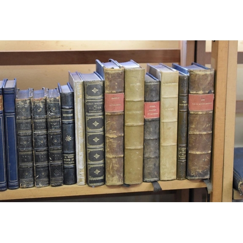 171 - BINDINGS/LITERATURE: approx 95+ volumes over 3 shelves, misc leather and cloth bound literature... 