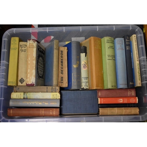 215 - BOOKS: a large quantity in 9 boxes; to include Hugh Walpole Fortitude,with a personal inscription by... 