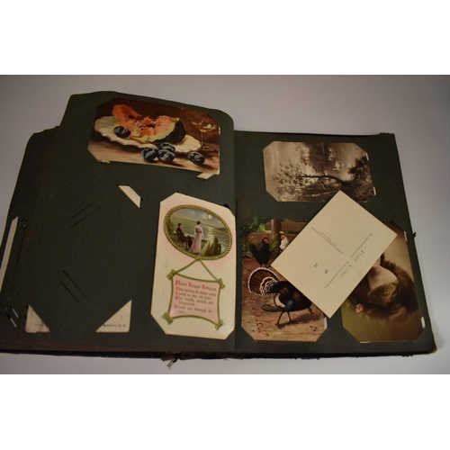 222 - POSTCARDS: a quantity in album, largely earlier 20thc novelty and greetings types. (An album)... 