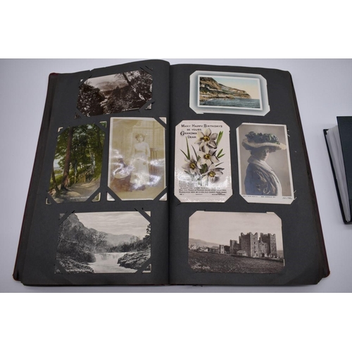 64 - POSTCARD ALBUM: contains approx 296 mixed postcards, topographical and greetings, generally in ... 