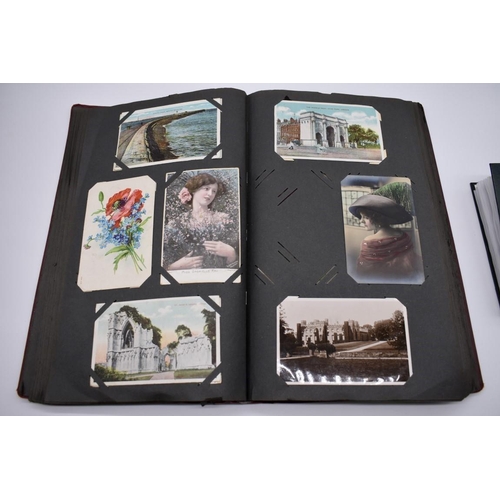 64 - POSTCARD ALBUM: contains approx 296 mixed postcards, topographical and greetings, generally in ... 