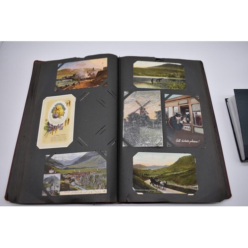 64 - POSTCARD ALBUM: contains approx 296 mixed postcards, topographical and greetings, generally in ... 