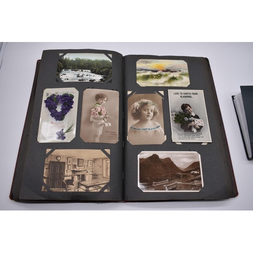 64 - POSTCARD ALBUM: contains approx 296 mixed postcards, topographical and greetings, generally in ... 