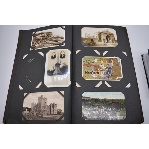 64 - POSTCARD ALBUM: contains approx 296 mixed postcards, topographical and greetings, generally in ... 